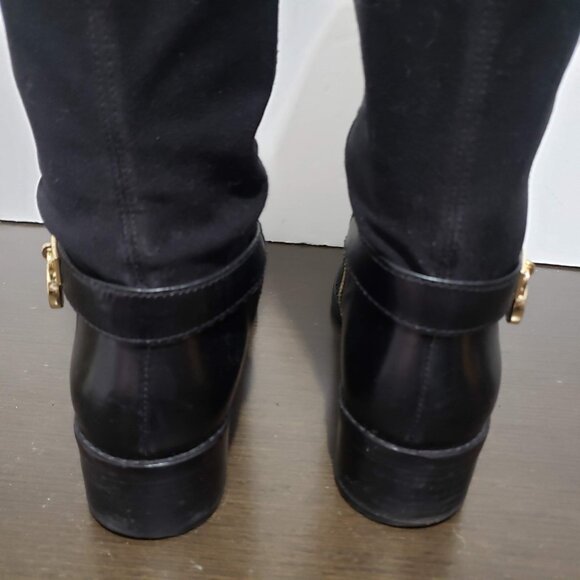 MICHAEL Michael Kors Hamilton Black Leather Stretch Zip Boots Gold Logo 7,5M - Picture 15 of 16